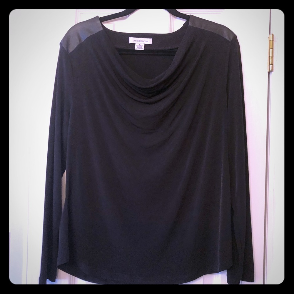 NWT Liz Claiborne Black L/S Blouse Faux Leather XL